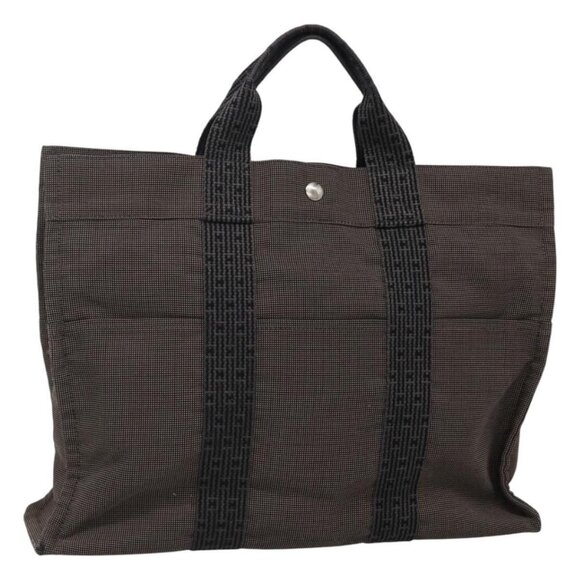 HERMES Her Line MM Tote Bag Canvas Gray Silver Auth bs23512 - Picture 1 of 13